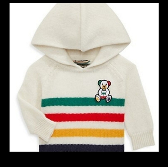 Cashmere Hudson's Bay stripes Baby sweater & cotton Onsie, Sz 0-6m - Picture 1 of 8